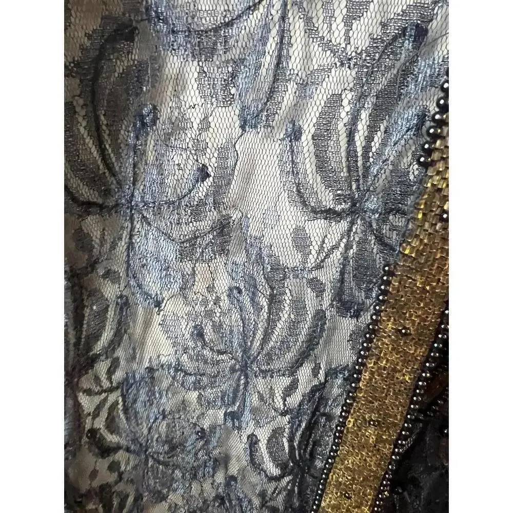 Scala Evening Wear Sheer Beaded Lace Vintage Long Cardigan Jacket Size Small